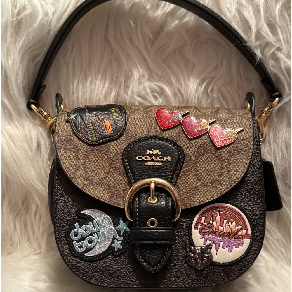 Coach Kleo Shoulder Bag 17 In Colorblock Signature Canvas With Disco Patches